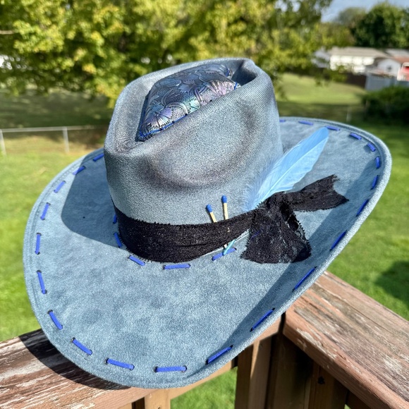 Maleficent Inspired Burned Cowboy Hat with Butterfly Dragonfly Leather - Picture 1 of 6